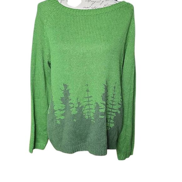 No Brand Sweaters - Women's Size Large Green Forest Print Long Sleeve Sweater